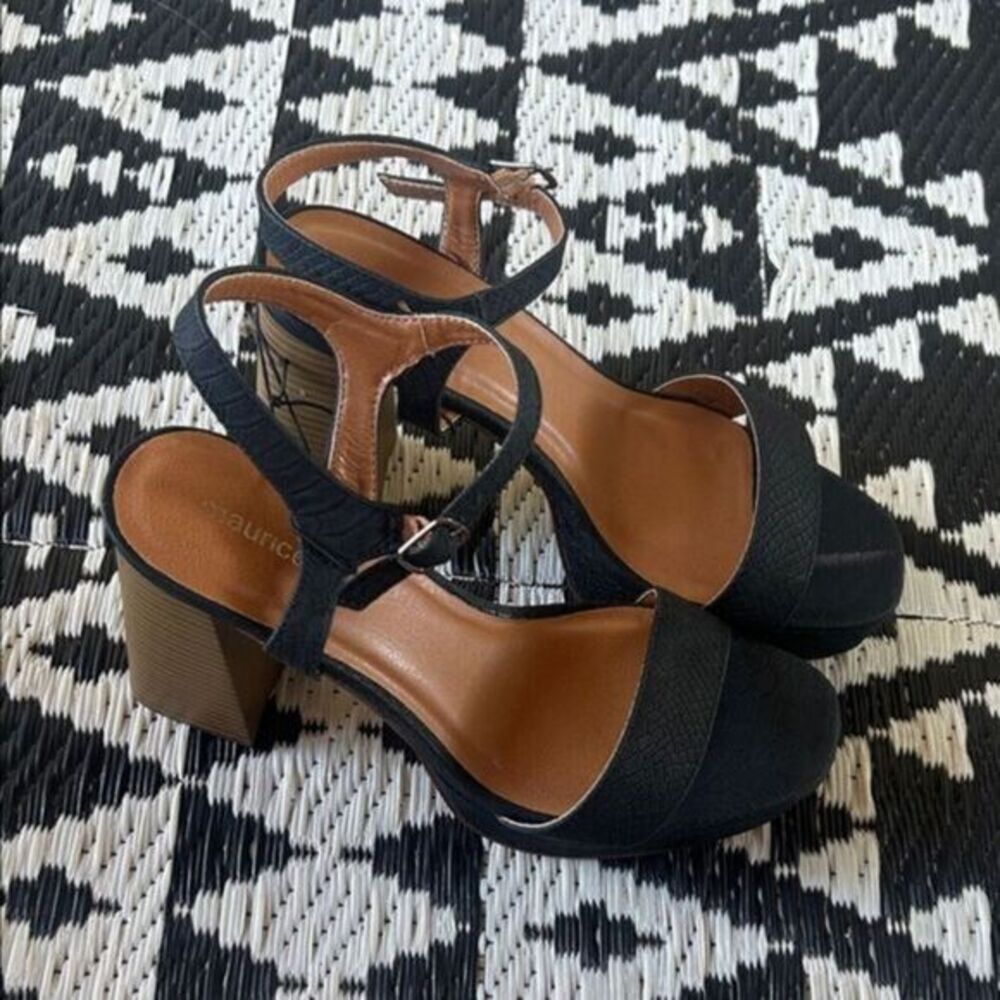 NWOT Elegant Black and Brown blocked Heeled Sandals Maurice’s 10